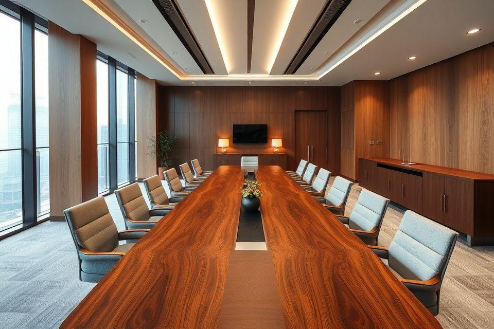 Walnut veneer conference table in a KL office boardroom