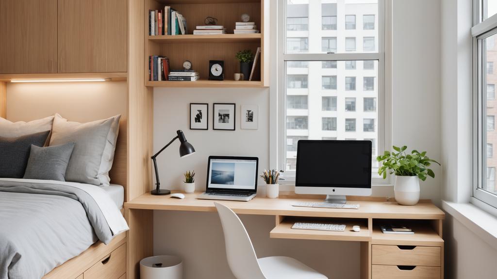 Space-saving custom furniture in a compact condominium bedroom